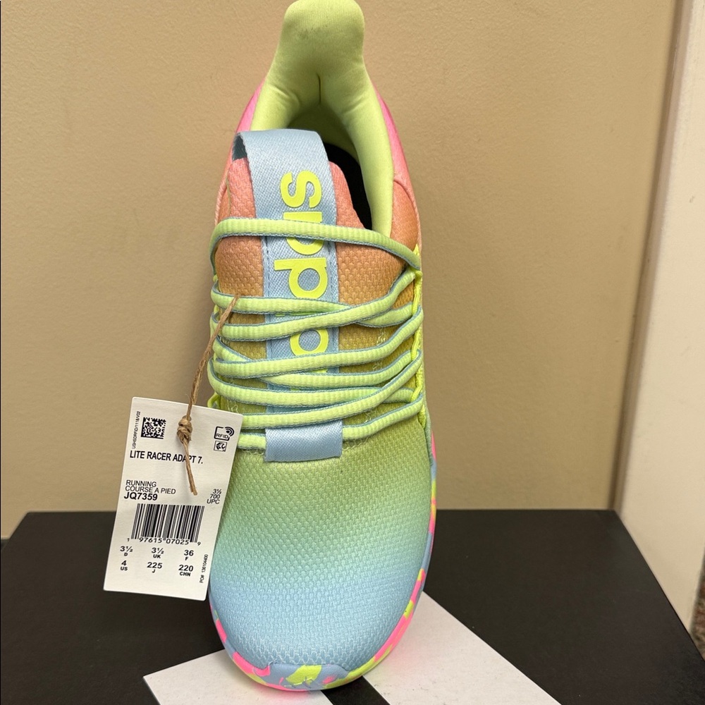 Adidas Lite Racer Adapt 7.0K Kids Pastel Rainbow Sneakers Sz 4 Big Kids NIB - Picture 6 of 7